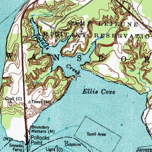 Topographic Map of Marine Corps Base Camp Lejeune, NC