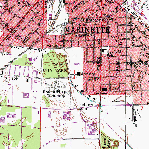Topographic Map of Marinette Armory, WI