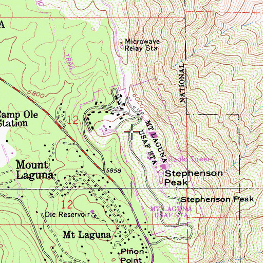 Topographic Map of Mount Laguna Air Force Station, CA