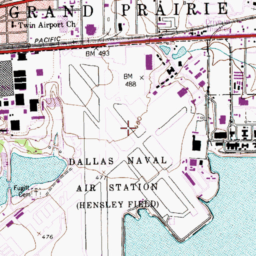 Topographic Map of Naval Air Station Dallas, TX