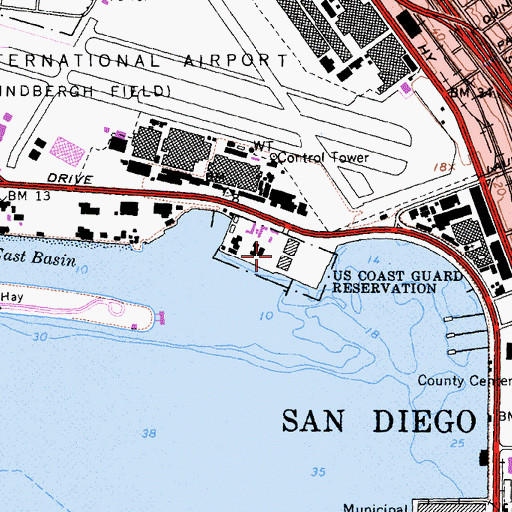Topographic Map of Naval Air Station San Diego, CA