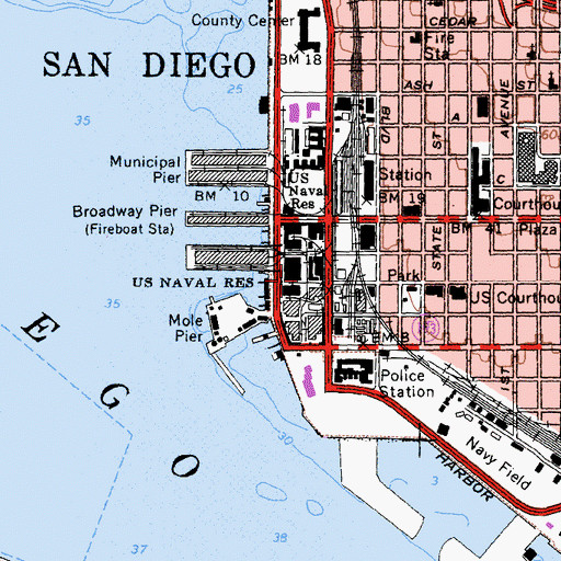 Topographic Map of Naval Base San Diego, CA