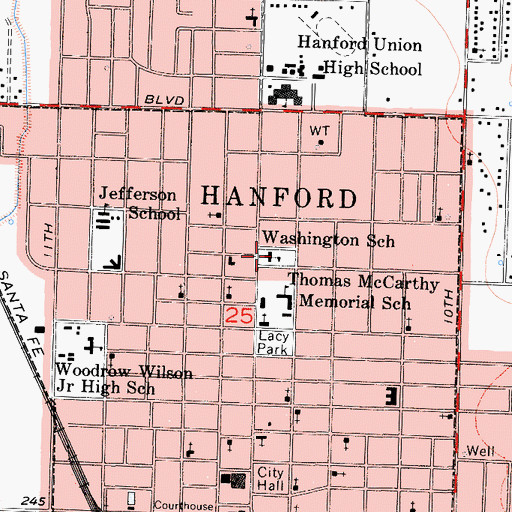 Topographic Map of George Washington Elementary School, CA