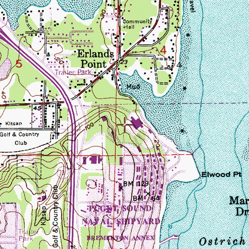 Topographic Map of Naval Hospital Bremerton, WA