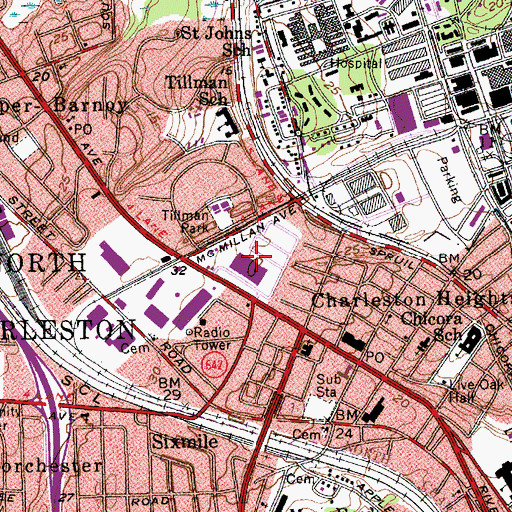 Topographic Map of Naval Hospital Charleston, SC