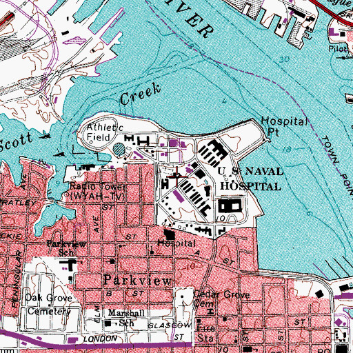 Topographic Map of Naval Medical Center Portsmouth, VA