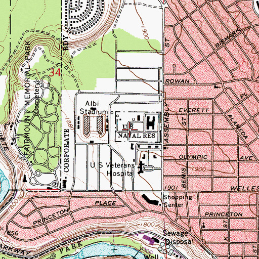 Topographic Map of Naval Reserve Training Center Spokane, WA