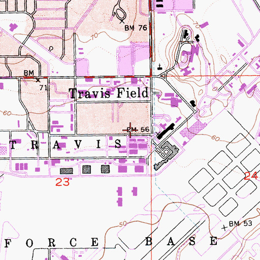 Topographic Map of Travis Air Force Base, CA