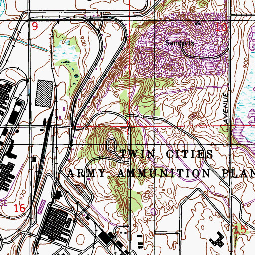 Topographic Map of Twin Cities Army Ammunition Plant, MN