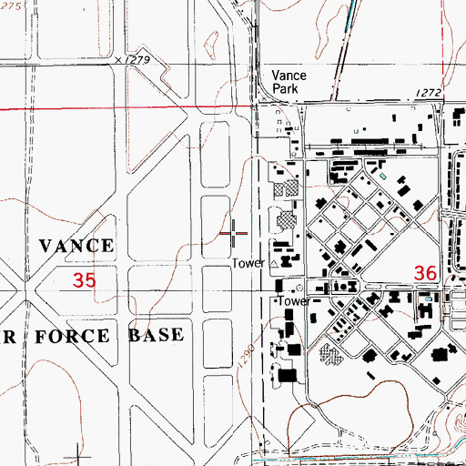 Topographic Map of Vance Air Force Base, OK