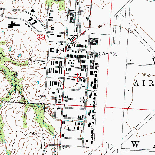Topographic Map of Whiteman Air Force Base, MO