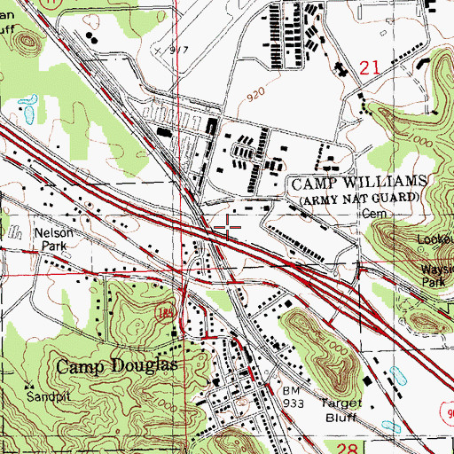 Topographic Map of Camp Williams, WI