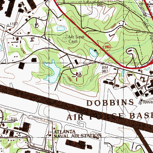 Topographic Map of Dobbins Air Reserve Base, GA