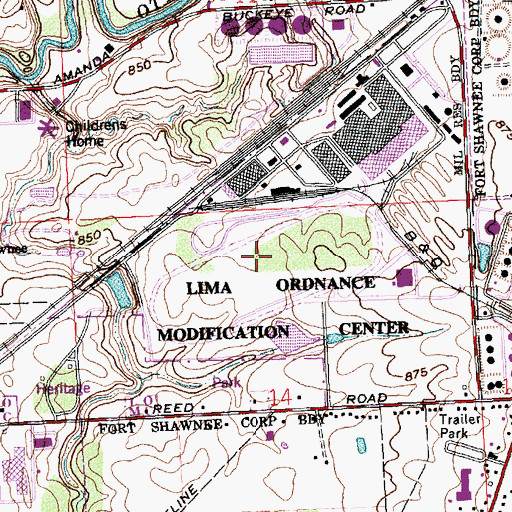 Topographic Map of Lima Army Tank Plant, OH