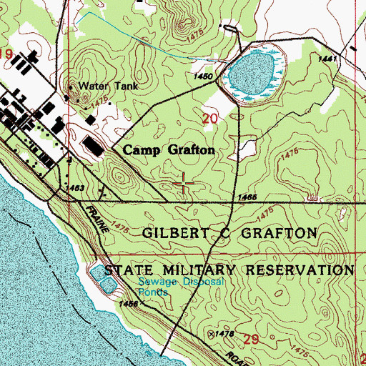 Topographic Map of Camp Grafton Training Center, ND