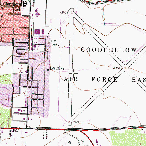 Topographic Map of Goodfellow Air Force Base, TX