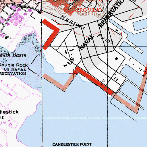 Topographic Map of Hunters Point Annex, CA