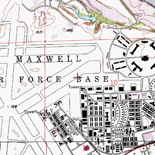 Topographic Map of Maxwell Air Force Base, AL