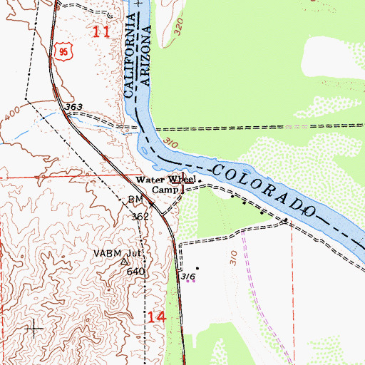 Topographic Map of Water Wheel Camp, CA