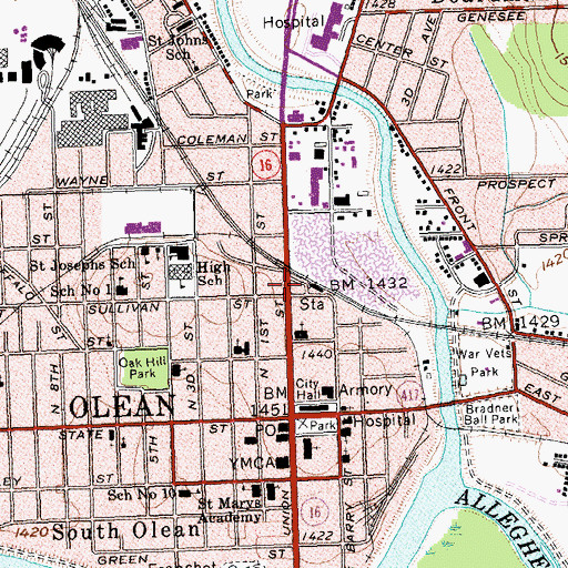 Topographic Map of Olean Business Institute, NY