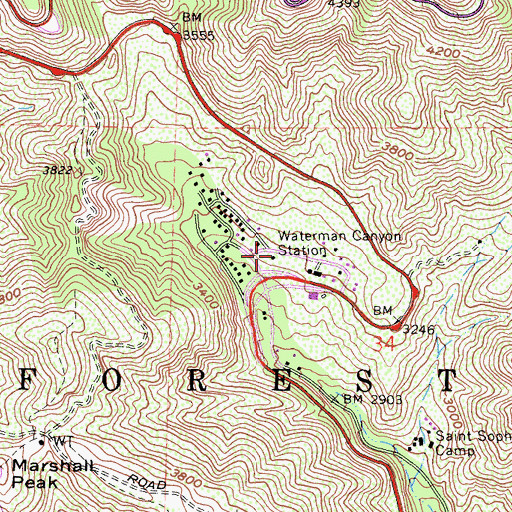 Topographic Map of Waterman Canyon Station, CA