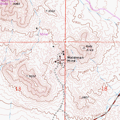 Topographic Map of Waterman Mine, CA