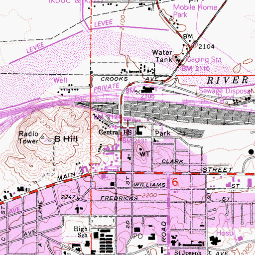 Topographic Map of Central High School, CA