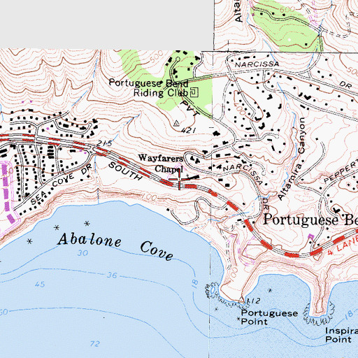 Topographic Map of Wayfarers Chapel, CA