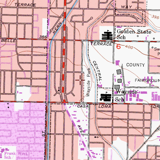 Topographic Map of Wayside Park, CA