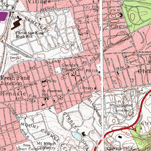 Topographic Map of Glendale United Christian Church, NY
