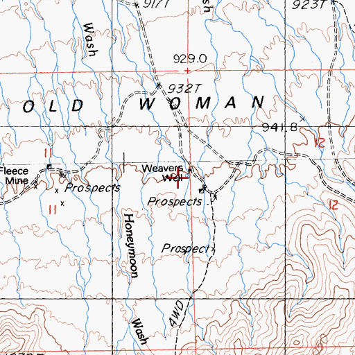 Topographic Map of Weavers Well, CA
