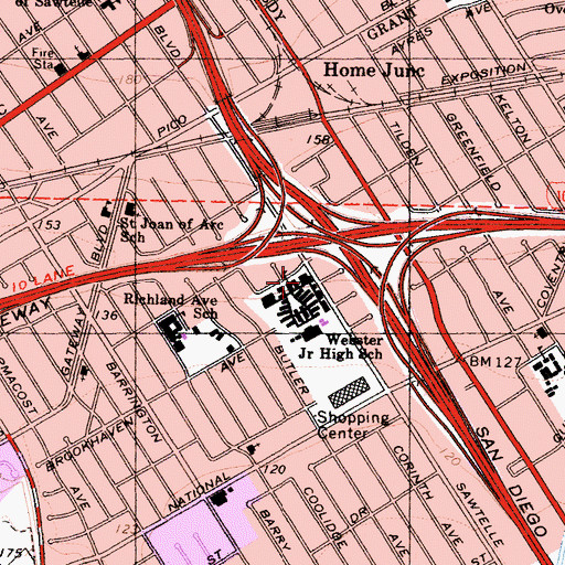 Topographic Map of Webster Middle School, CA