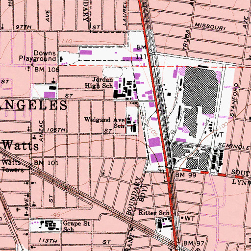 Topographic Map of Weigand Avenue Elementary School, CA
