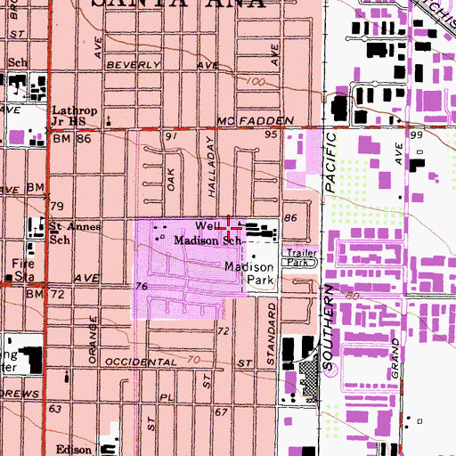 Topographic Map of Well Madison School, CA