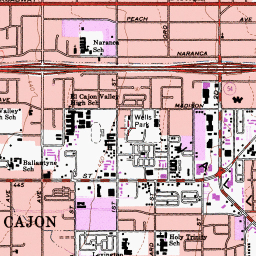 Topographic Map of Wells Park, CA