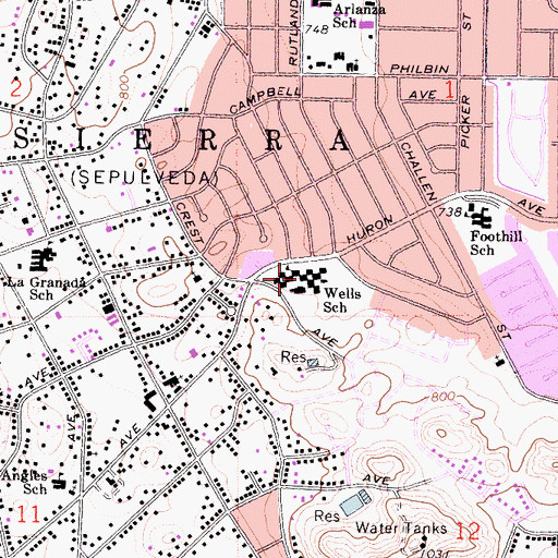 Topographic Map of Wells Intermediate School, CA