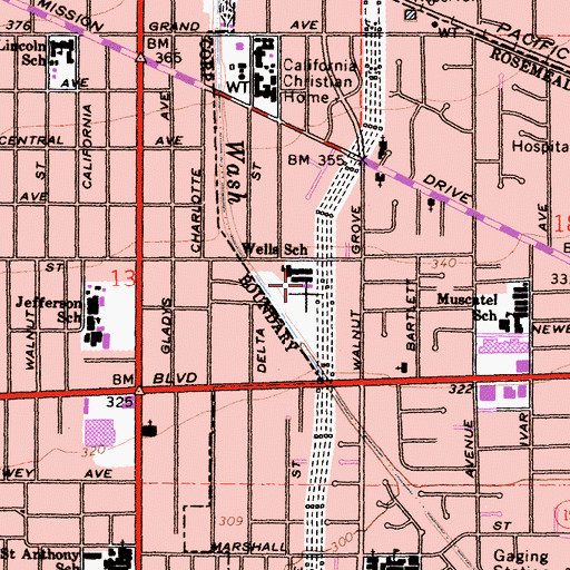 Topographic Map of Emma W Shuey Elementary School, CA