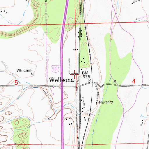 Topographic Map of Wellsona, CA