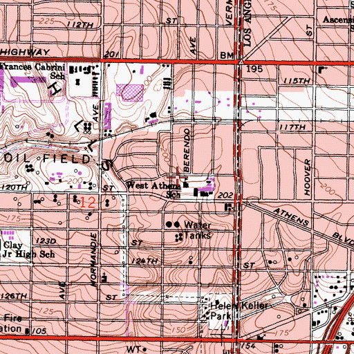 Topographic Map of West Athens Elementary School, CA