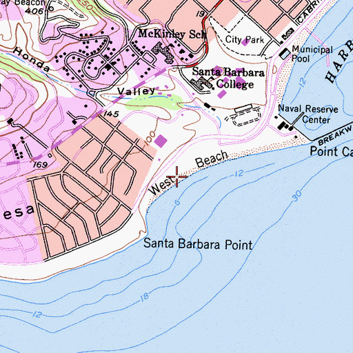Topographic Map of Leadbetter Beach, CA