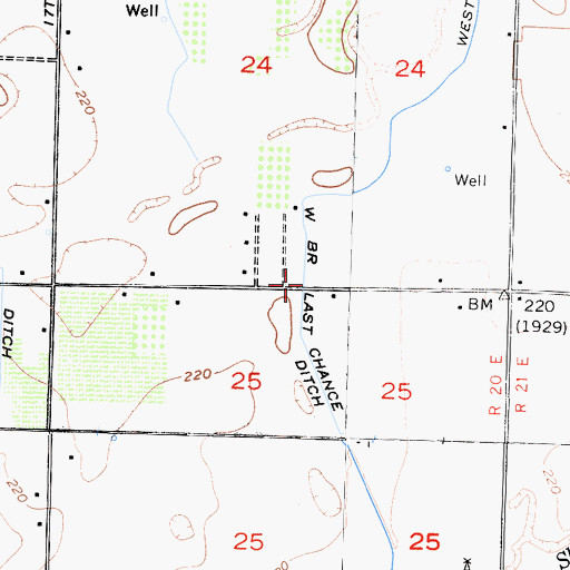 Topographic Map of West Branch Last Chance Ditch, CA