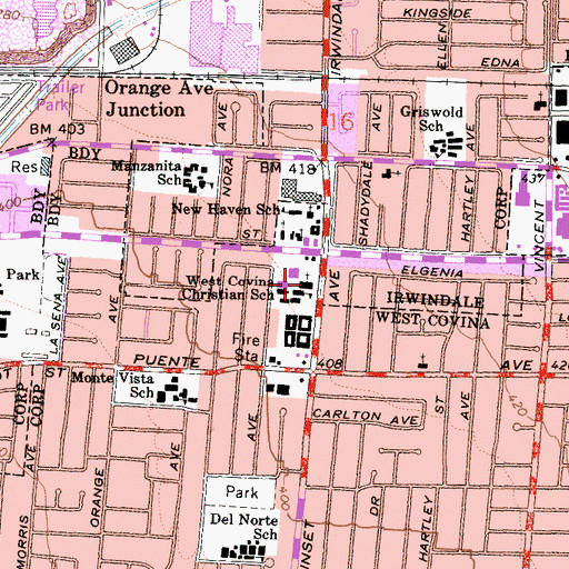 Topographic Map of West Covina Christian School, CA
