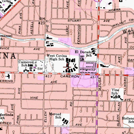 Topographic Map of West Covina High School, CA
