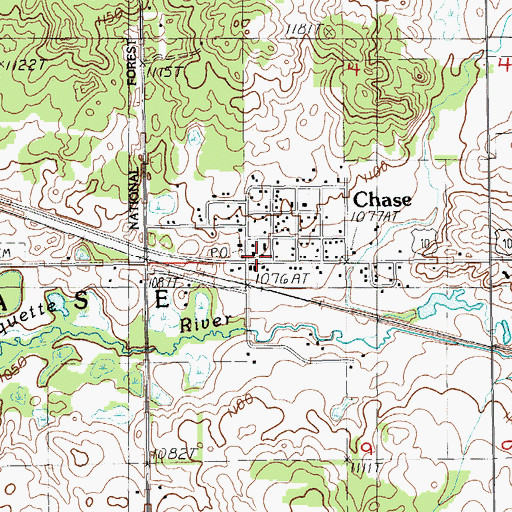 Topographic Map of Chase Township Hall, MI