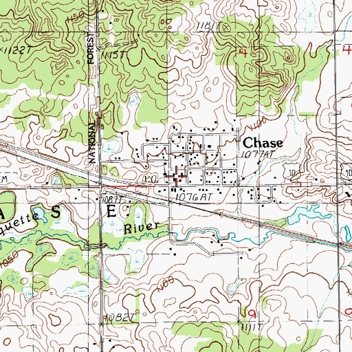 Topographic Map of Chase Post Office, MI