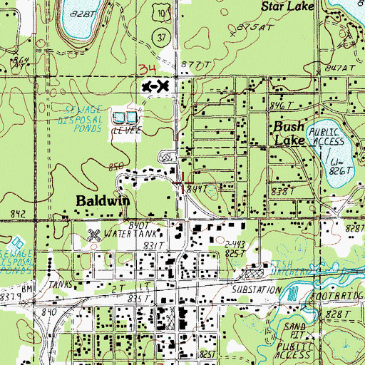 Topographic Map of Baldwin Church of Christ, MI