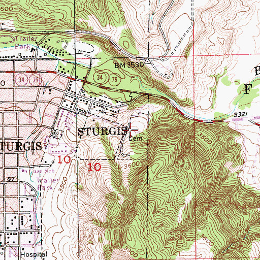Topographic Map of Bear Butte Cemetery, SD