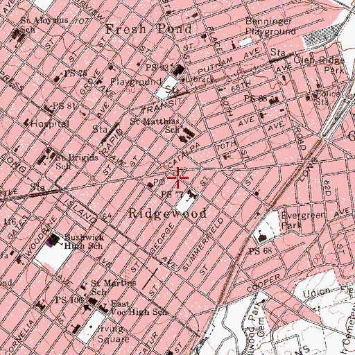 Topographic Map of Evergreen Theatre (historical), NY