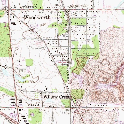 Topographic Map of Beechwood Mobile Estates, OH