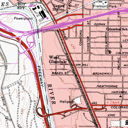 Topographic Map of West Glendale, CA